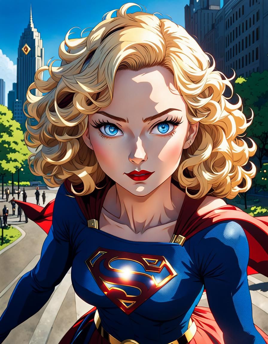 Evil Supergirl in Anime Style Full Body Portrait