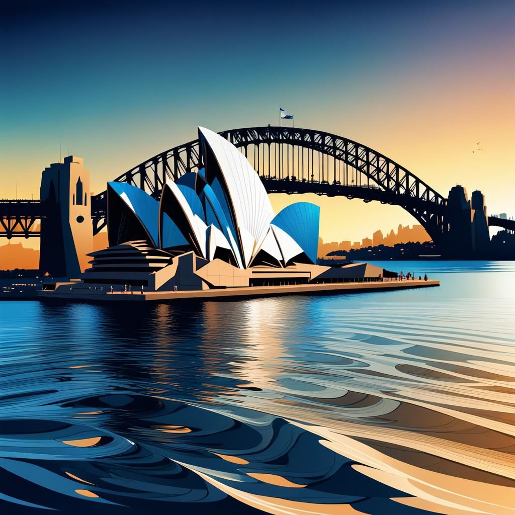 Sydney Opera House Portrait with Abstract Vector Fractal