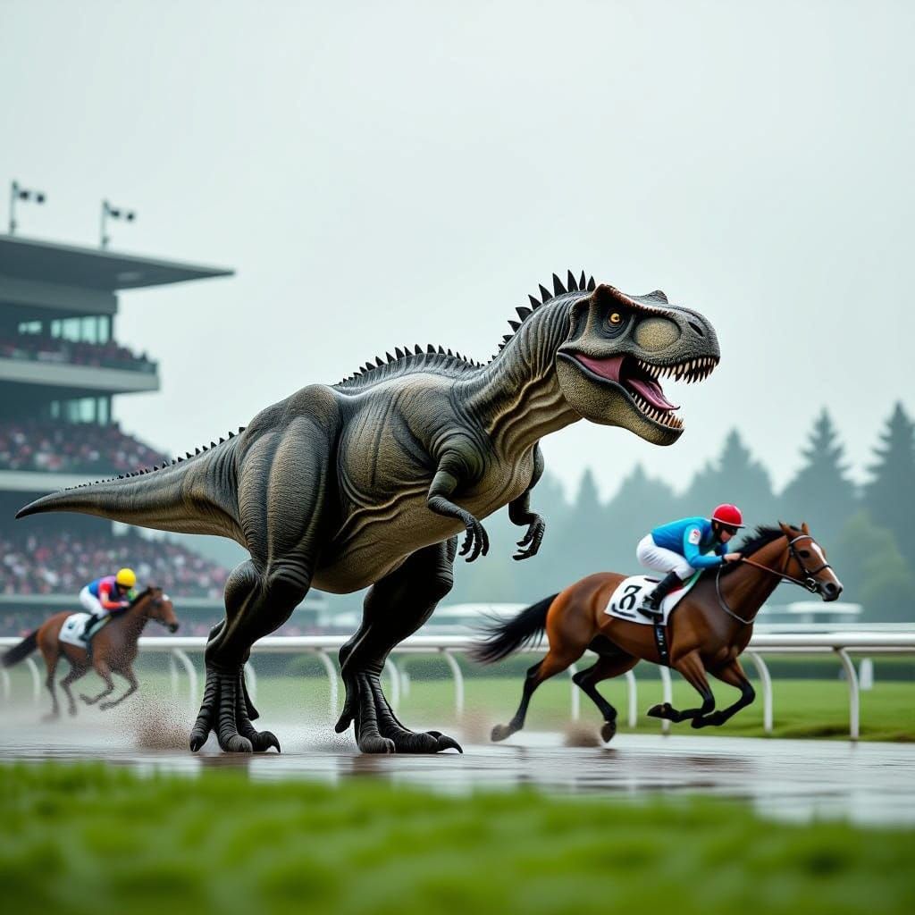 T-Rex Thrills at Emerald Downs in Futuristic Racing Scene