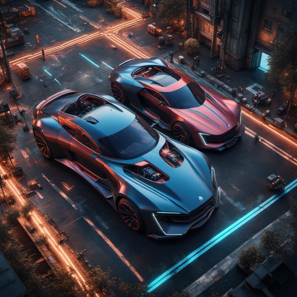 Futuristic Cars Drag Racing: Detailed Matte Painting