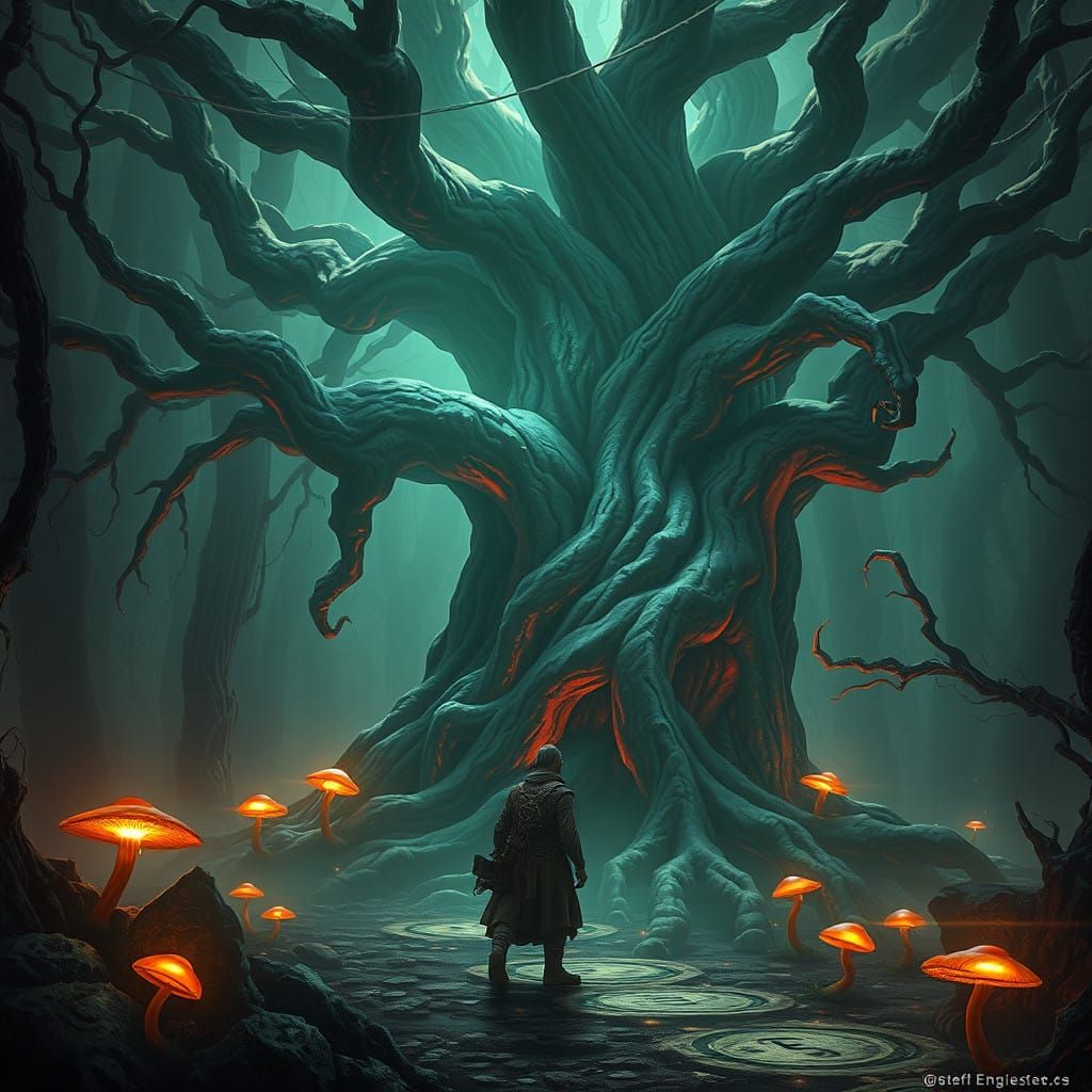 Mystical Evil Tree Towers Over Ancient Forest in Haunting Fa...