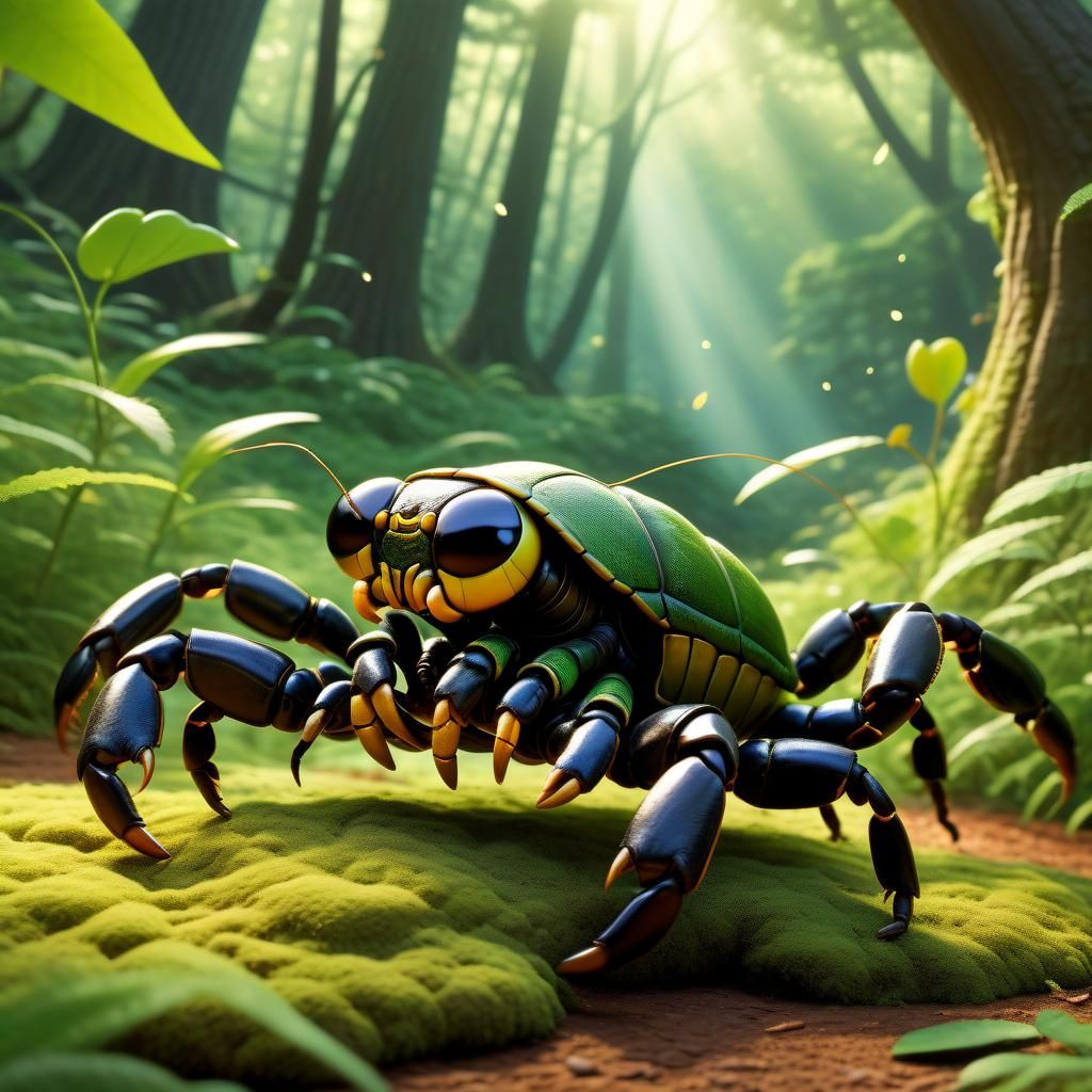 Friendly Scorpion in Magical Forest, Pixar Ghibli Style