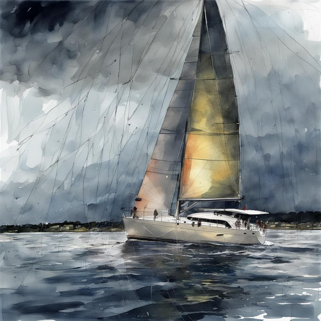 Sydney to Hobart Yacht Race in Expressionist Watercolor