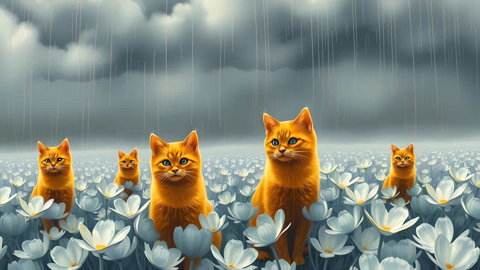 Majestic Felines Flourish on Luminous Meadow