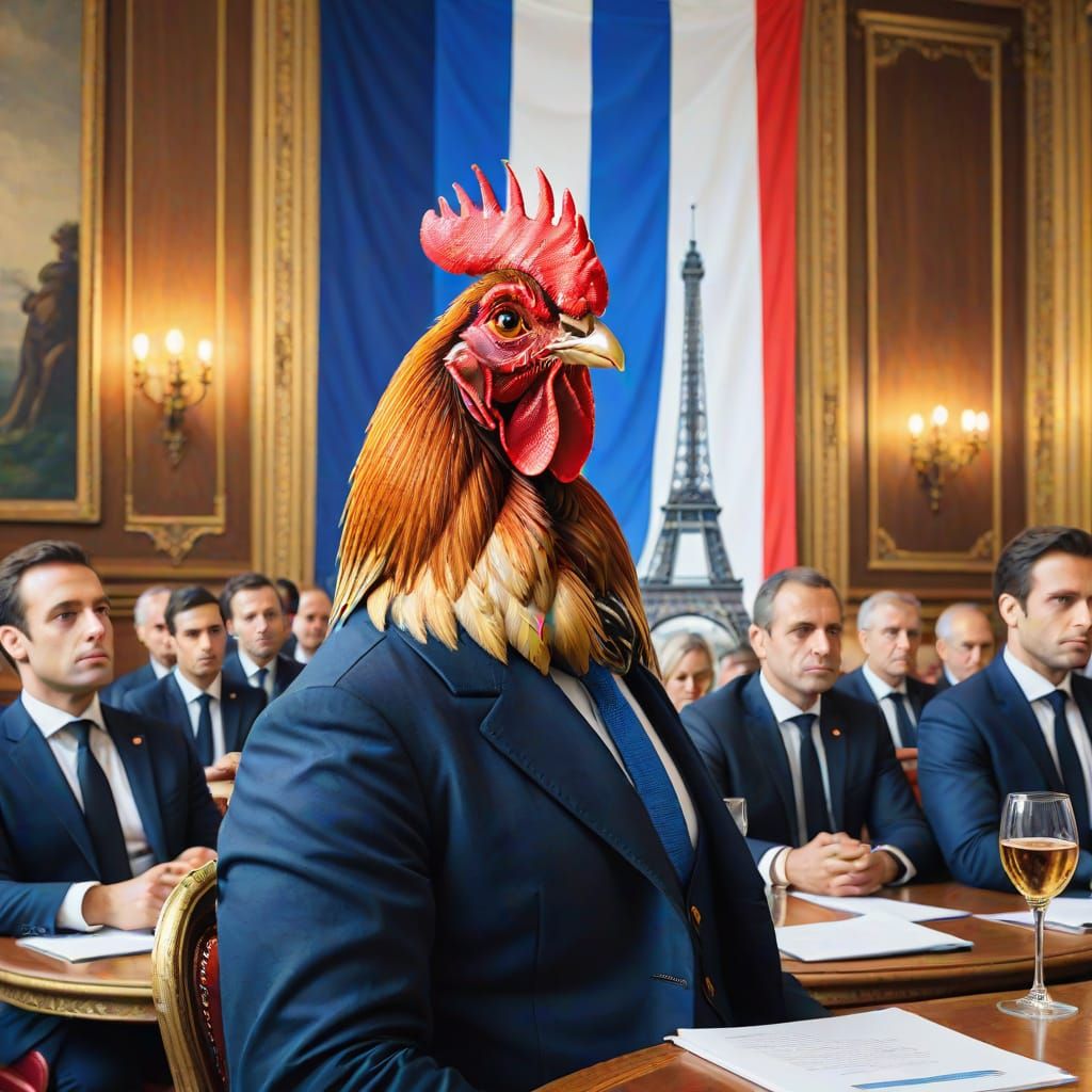 Gallic Rooster and French President in Paris