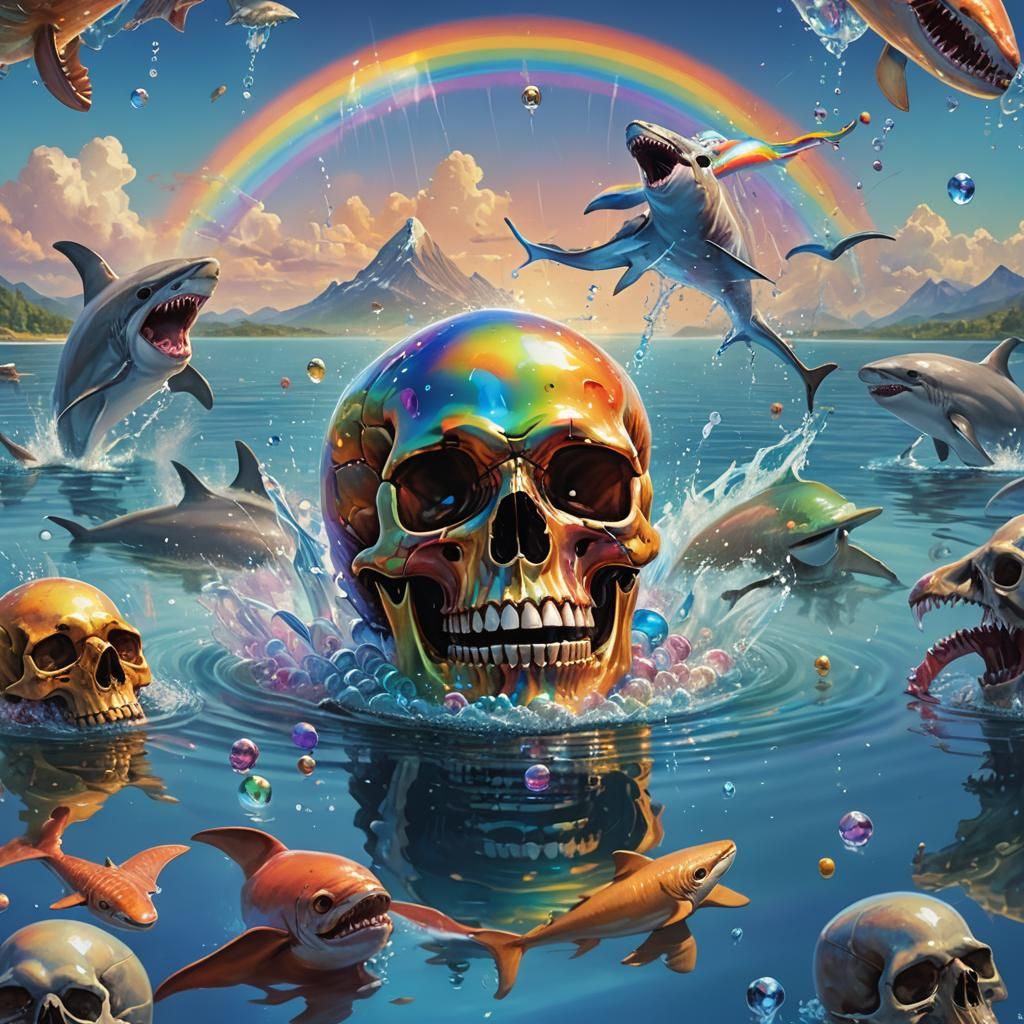 Laughing Skull Concept Art with Rainbow Lake