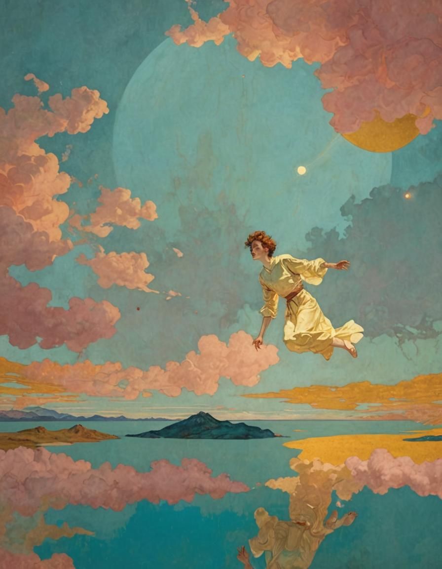 Golden Figure in Flight: Art Nouveau Style