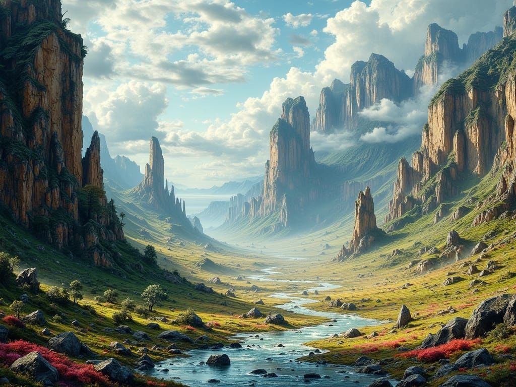 Fantasy Landscape with Mountains, Rivers and Deserts