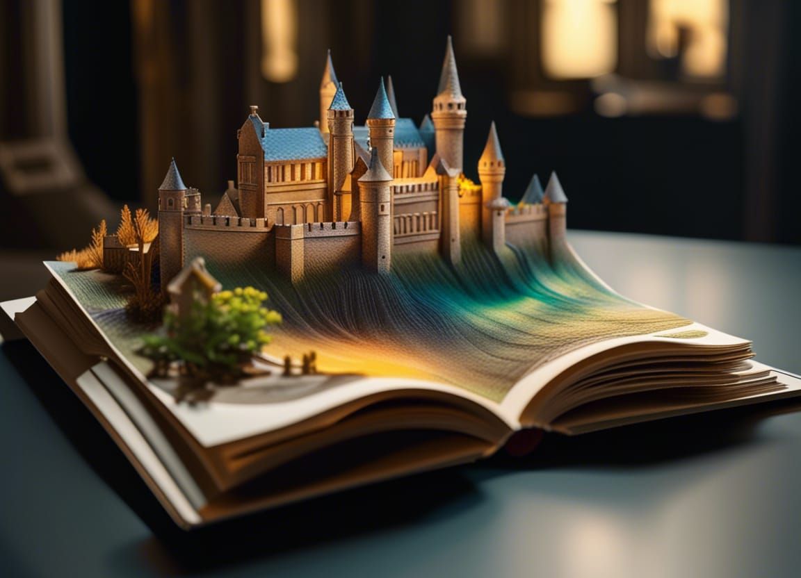 Book Laying Open With A 3D Castle Popped Up From A Page