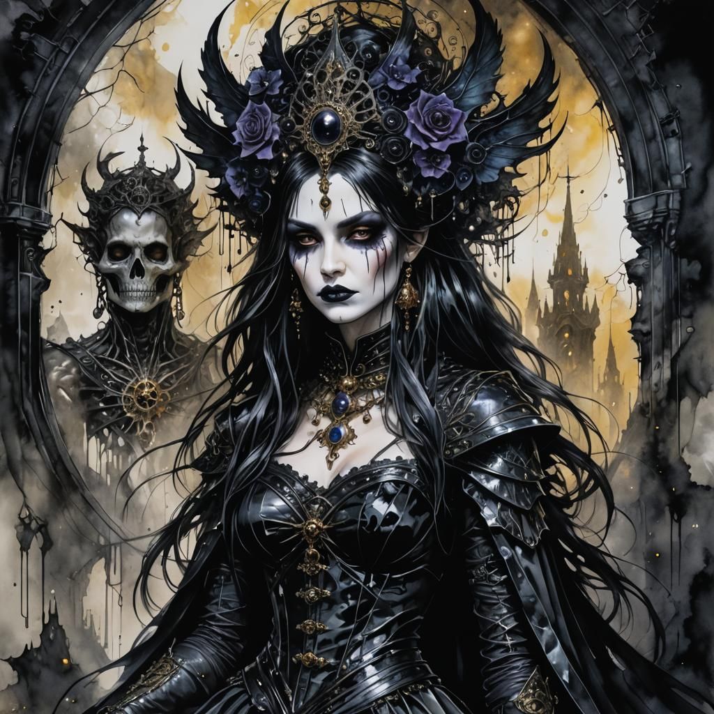 Gothic Priestess in Alcohol Ink Style