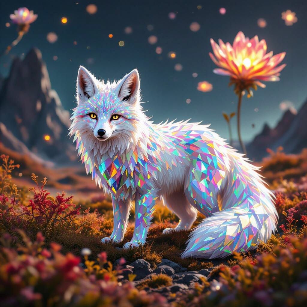 Crystal Fox on Alien Planet in Cinematic Style