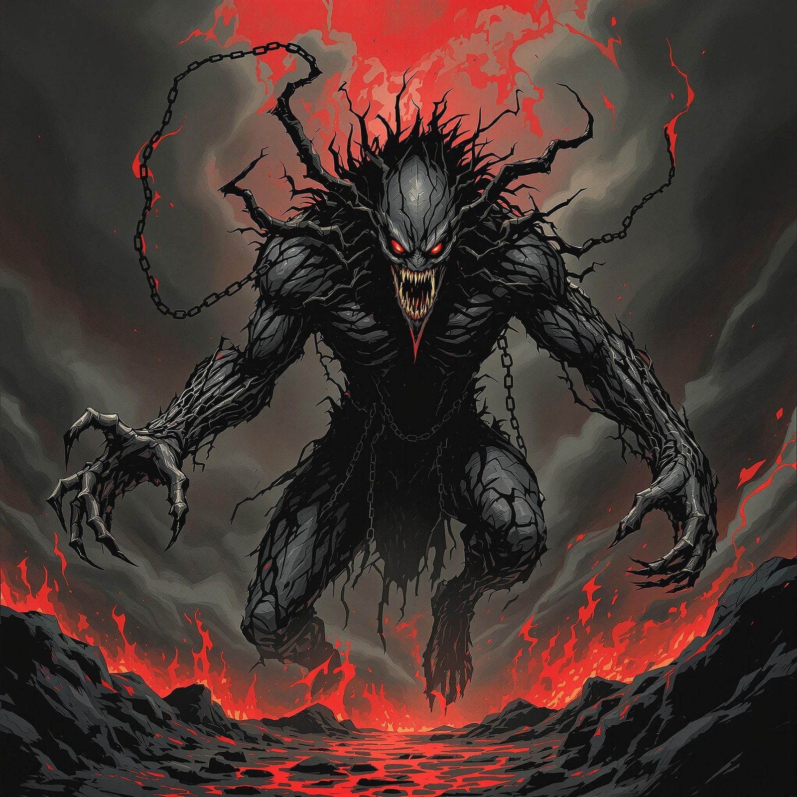 Terrifying Demon in Dark Medieval Anime Style