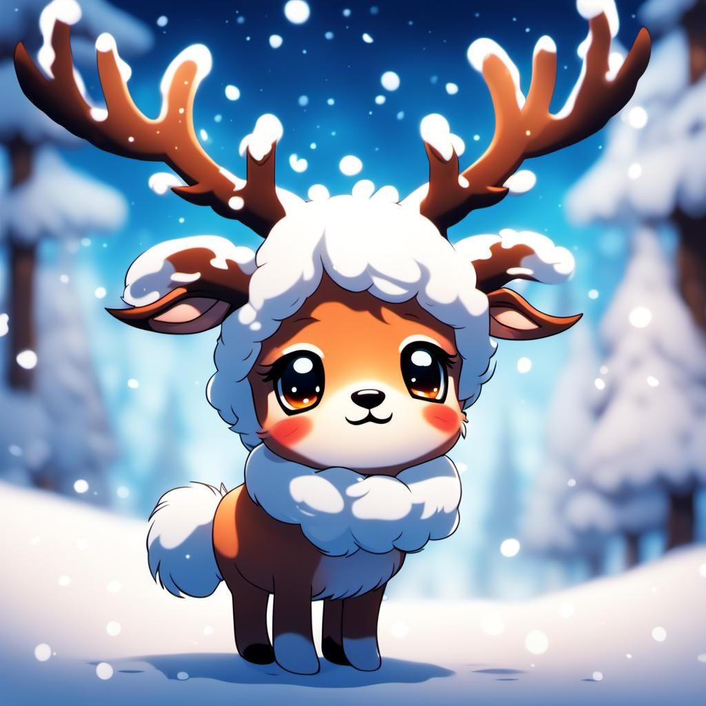 Chibi Reindeer with Darling Eyes in the Snow