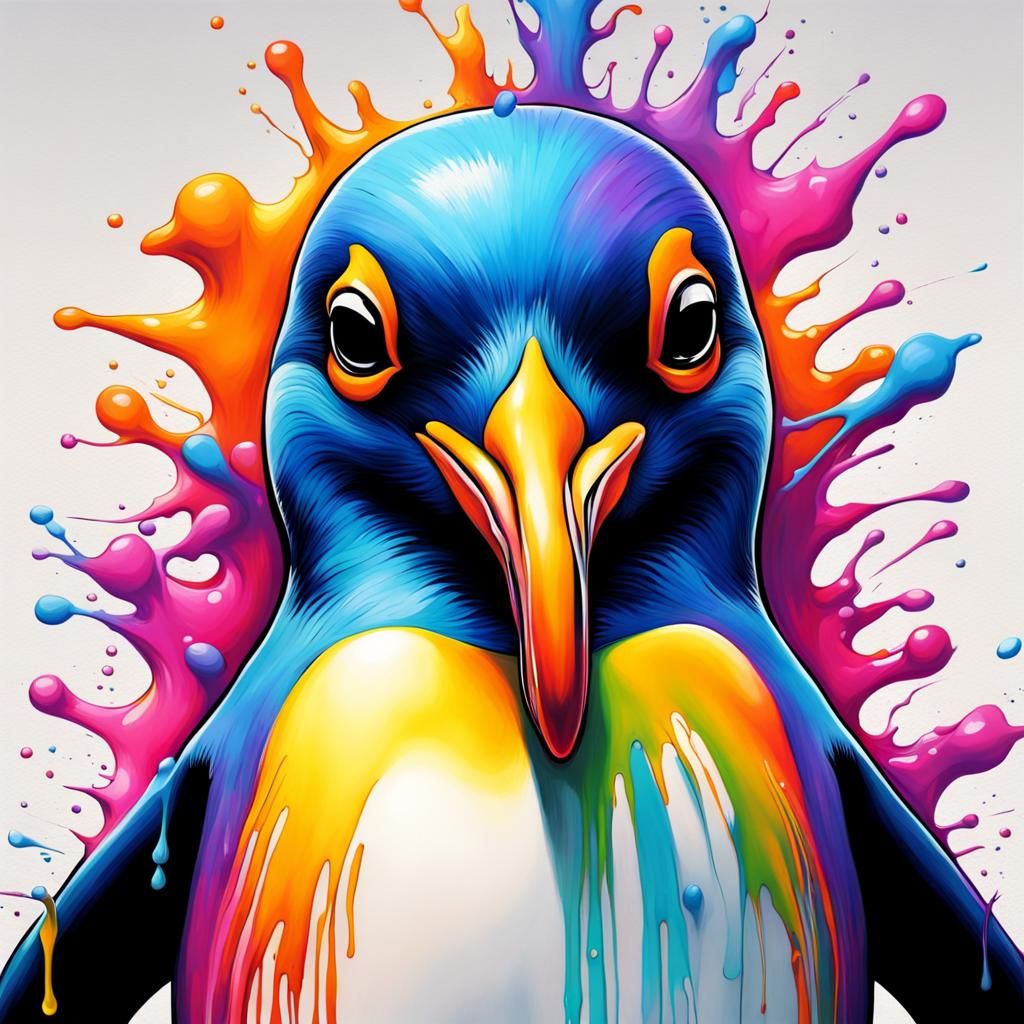 Colorful Penguin Graffiti Art with Bright Colors
