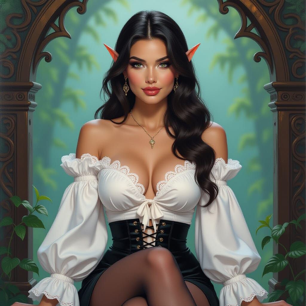 Sensual Elf Portrait in Oil Painting Style