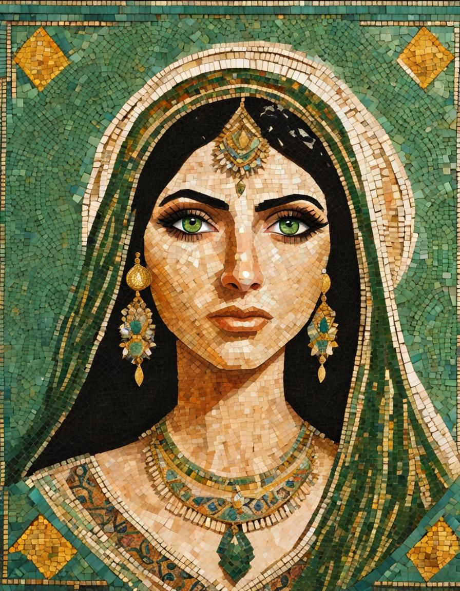 Mosaic Portrait of a Beautiful Persian Woman