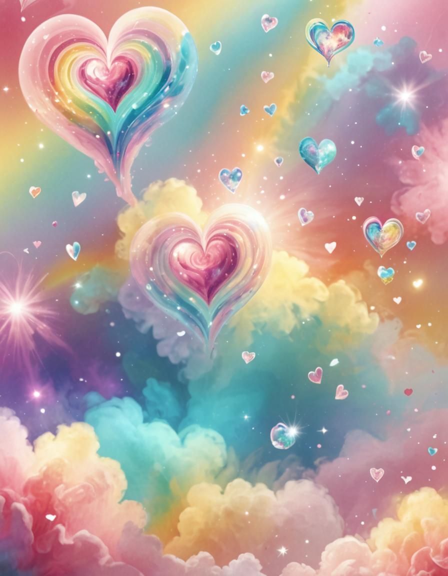 Psychedelic Pastel Hearts and Rainbows Collage