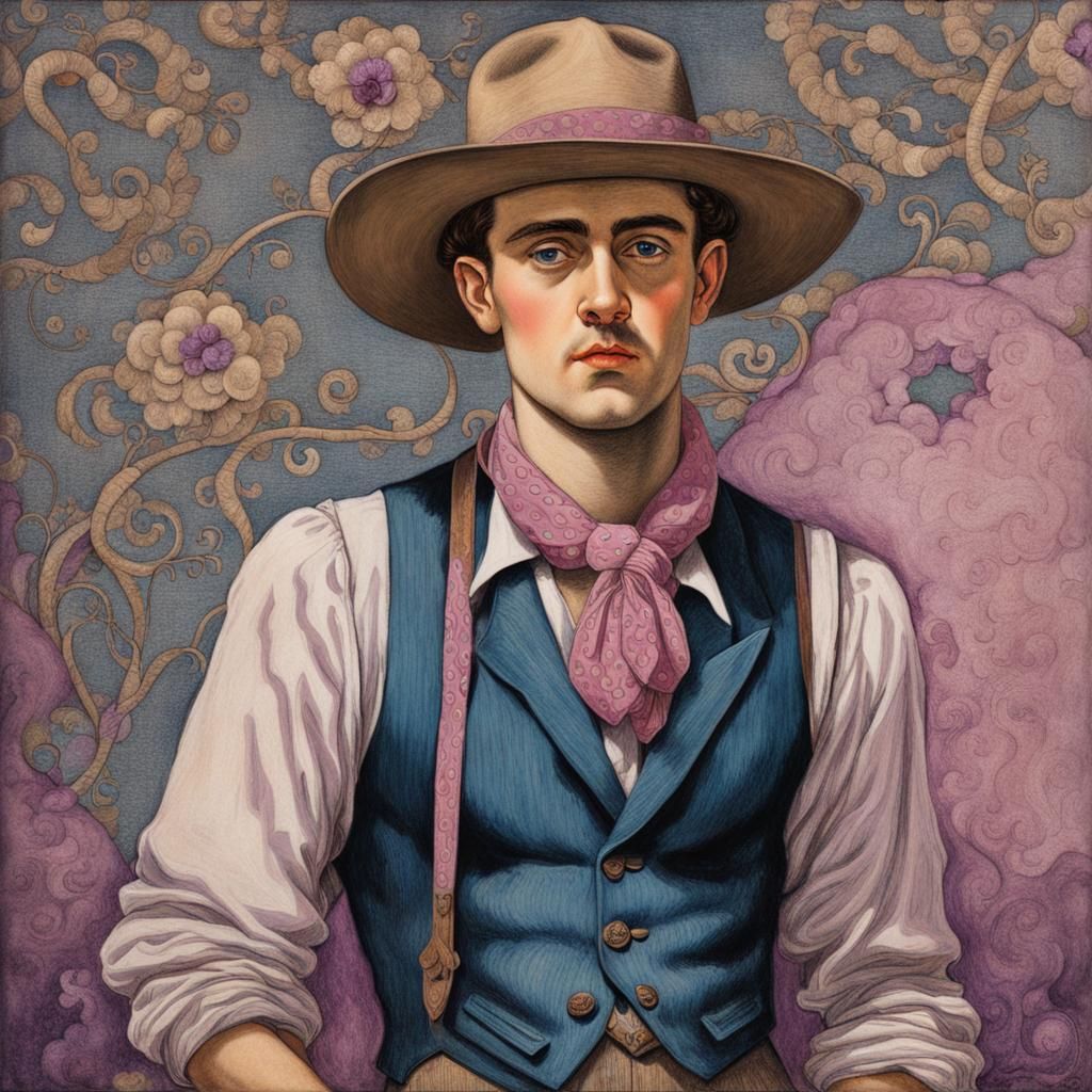 He wears tan shoes with pink shoelaces A polka dot vest 
And...