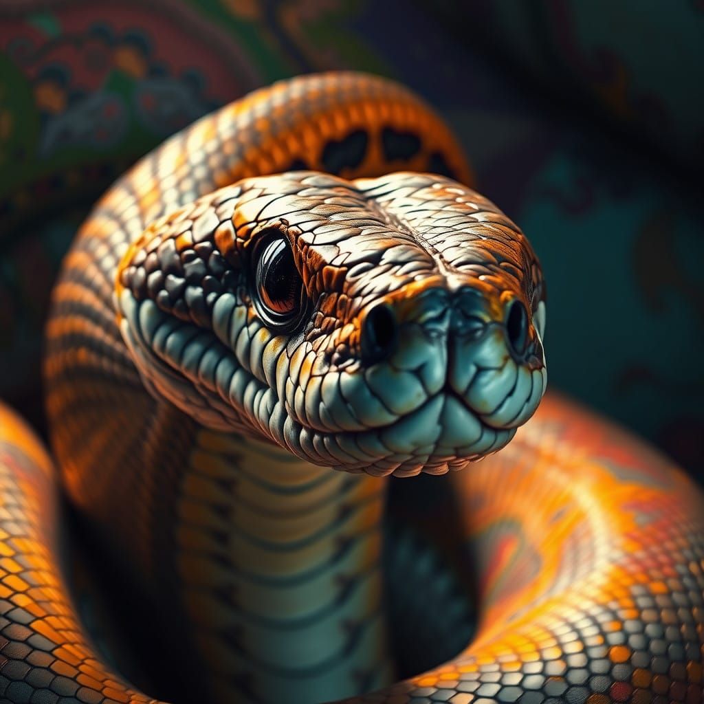 Surreal Hyperrealistic Snake in Mid-Shot Composition