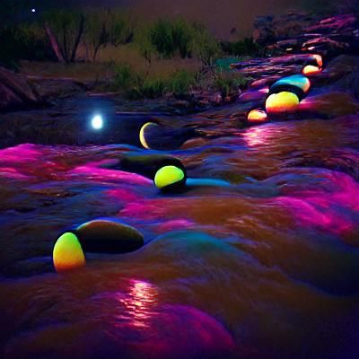 Iridescent Moon River in Abstract Style