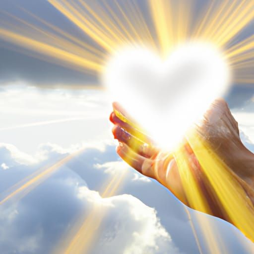 Hand Holding Heart in Divine Light