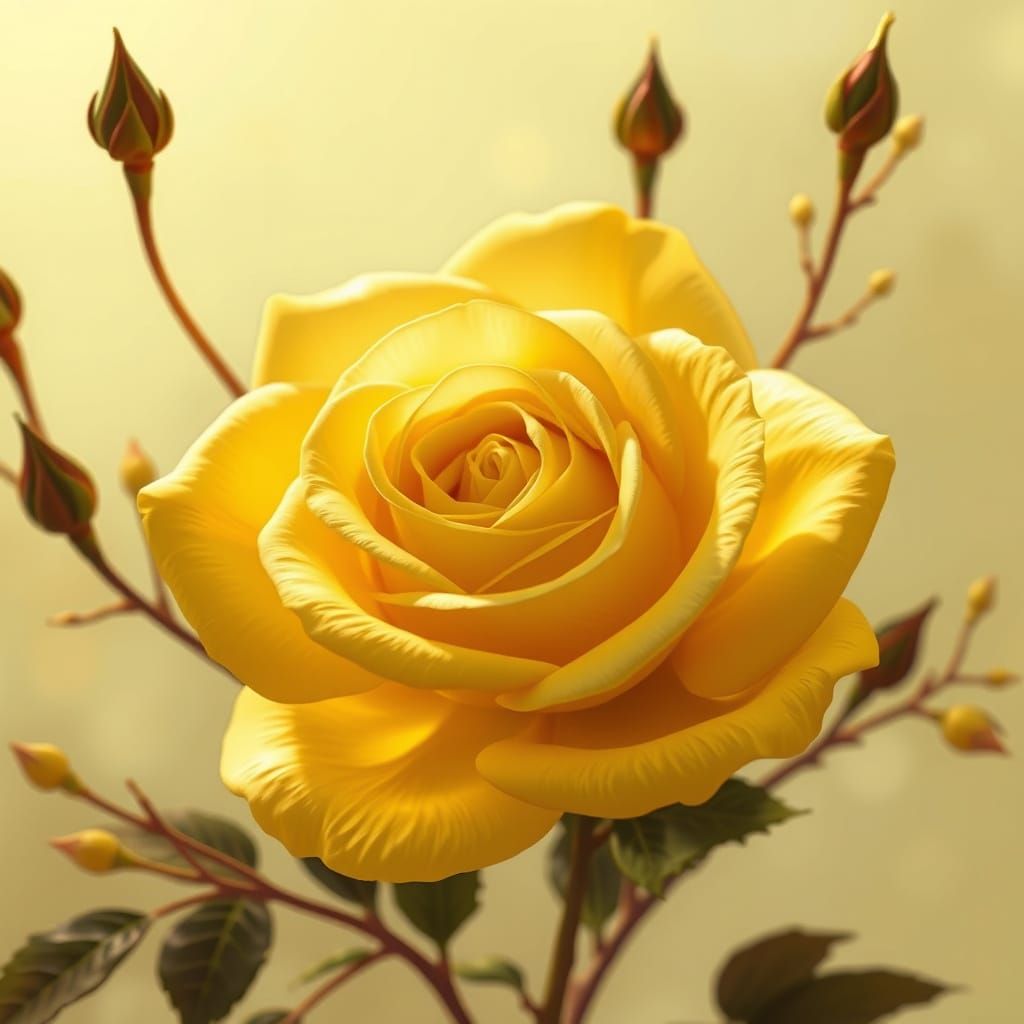 Ethereal Yellow Rose in Art Nouveau Style