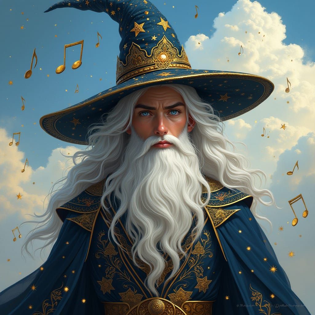 Sage Wizard in Lavish Robes with Celestial Accents and Music...