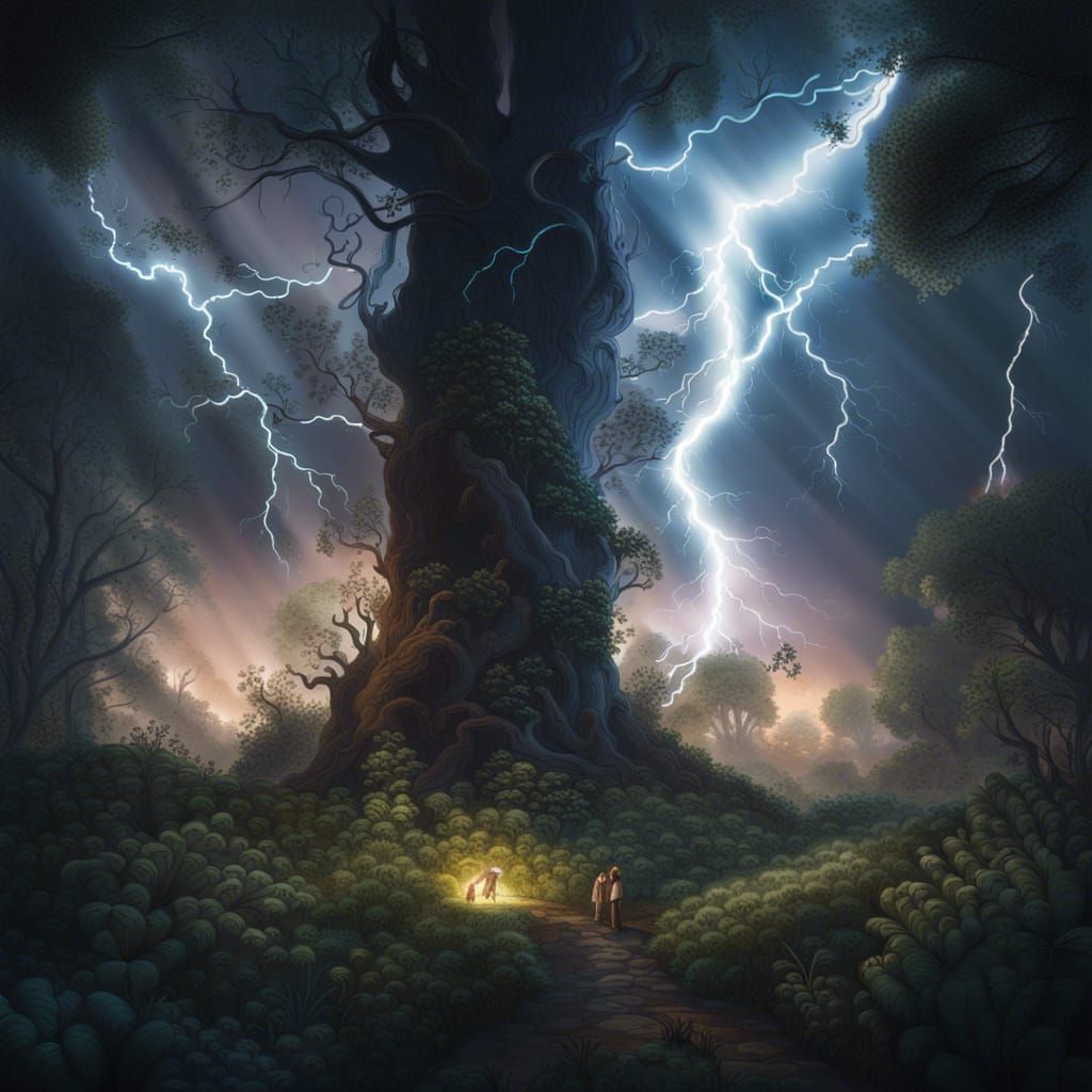 Dramatic Thunderstorm Illuminates Enchanted Forest