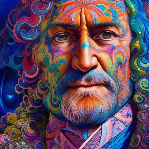 Psychedelic Mirror Portrait in Gouache Illustration