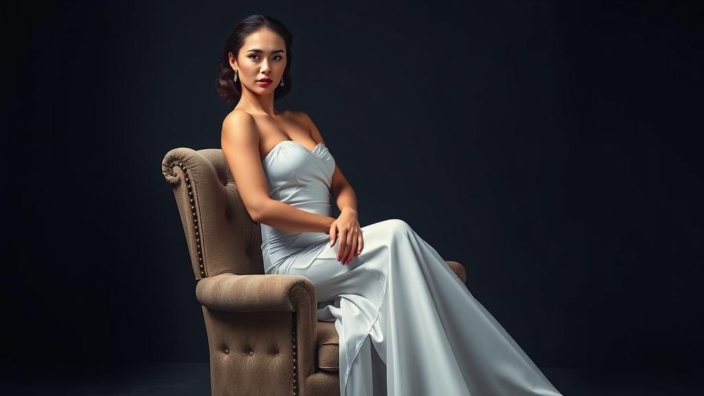 Elegant Woman in White Gown, Fashion Photography