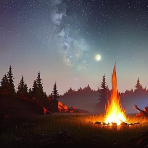 Bioluminescent Campfire Under the Stars: Fantasy Art