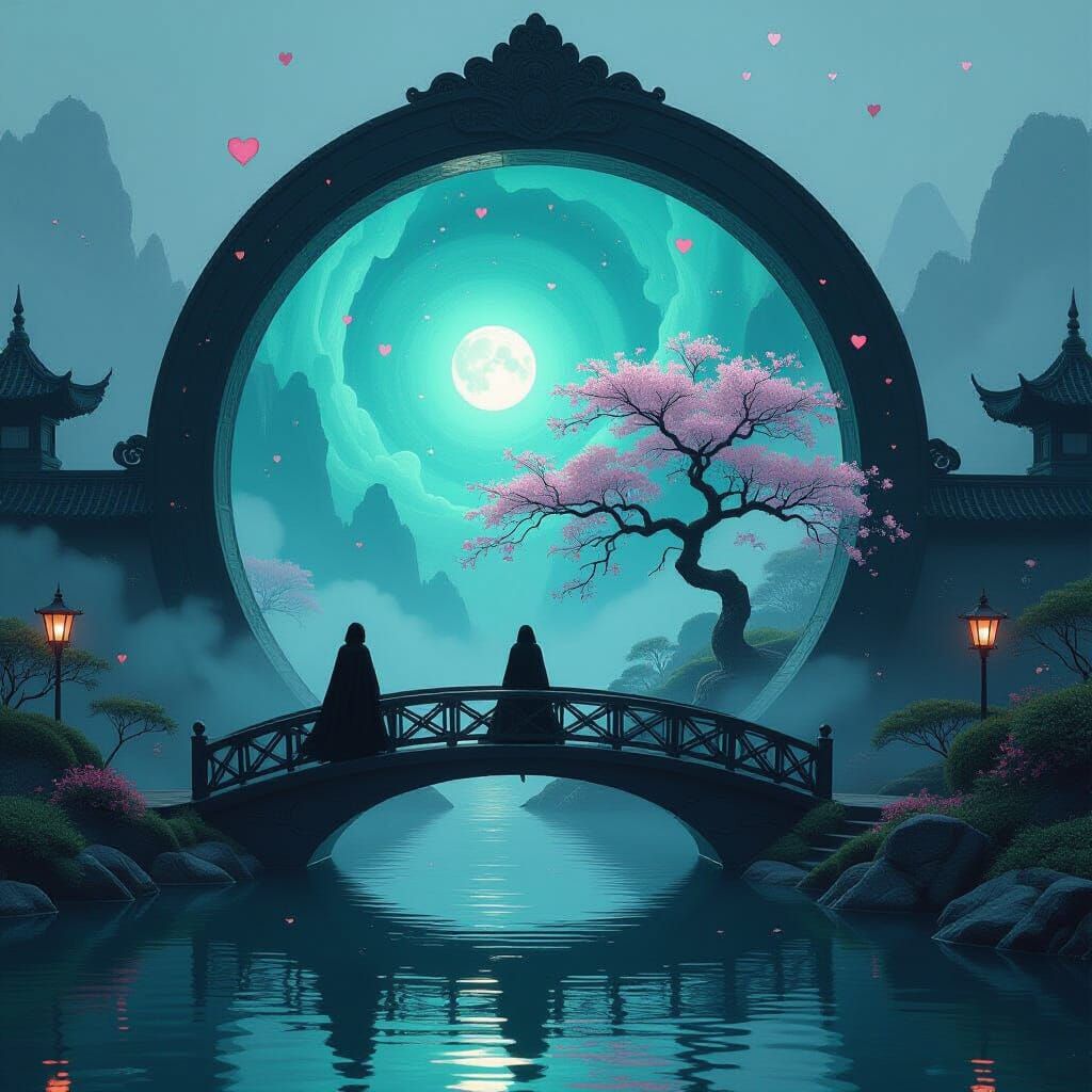 Surreal Valentine's Arch with Glowing Tree