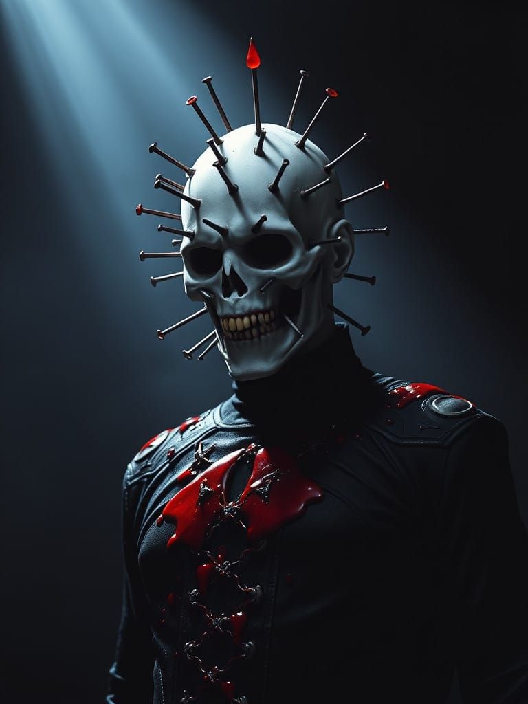 Gothic Pinhead, Hellraiser Demon, in Dark, Shadowy Depths