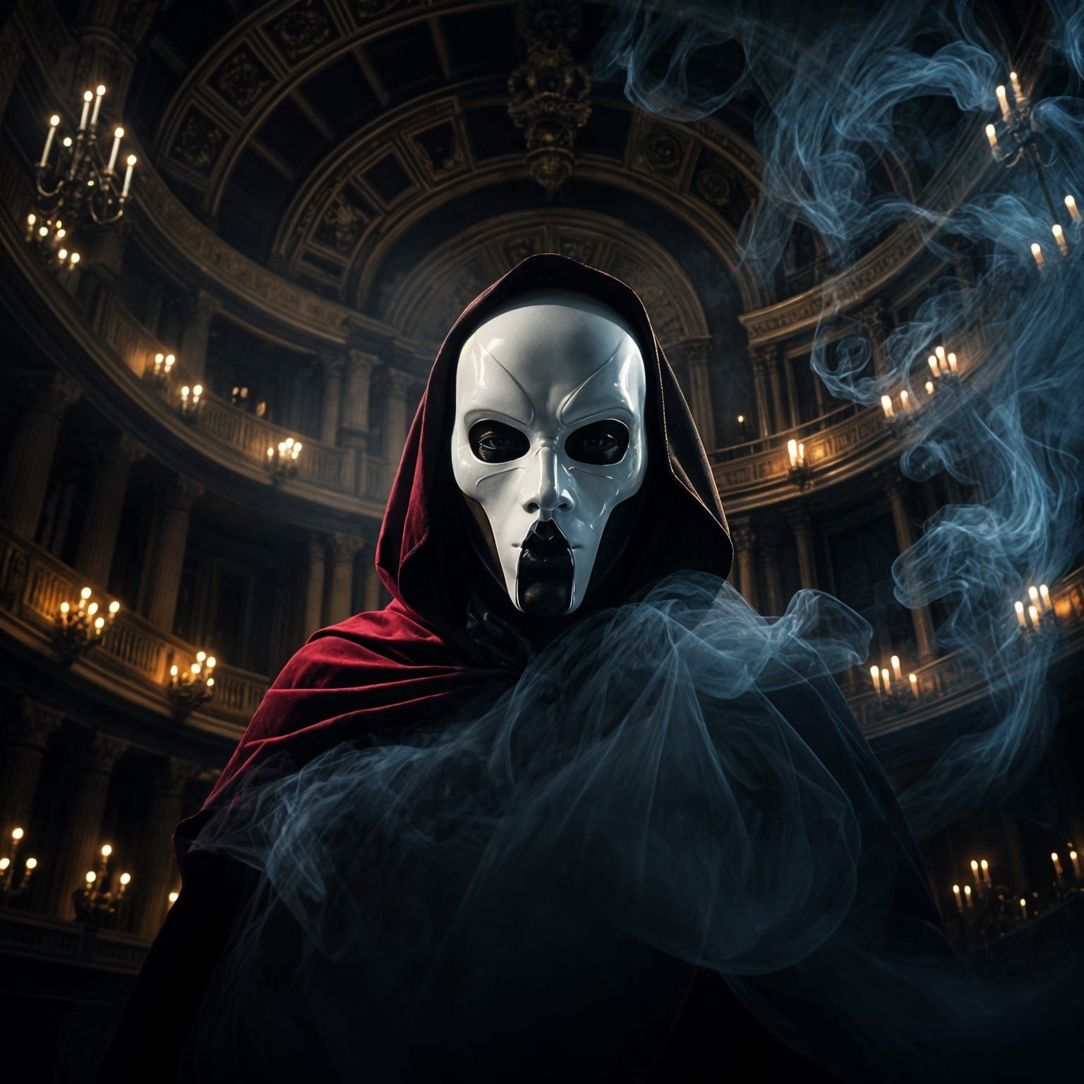 Ethereal Opera House Figure in Dramatic Double Exposure