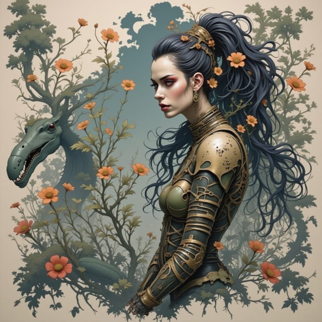 Cyberpunk Musician in Fog with Heavy Eyeshadow