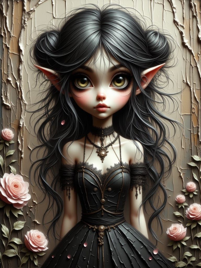 Gothic Vampire Girl in Oil Painting Style