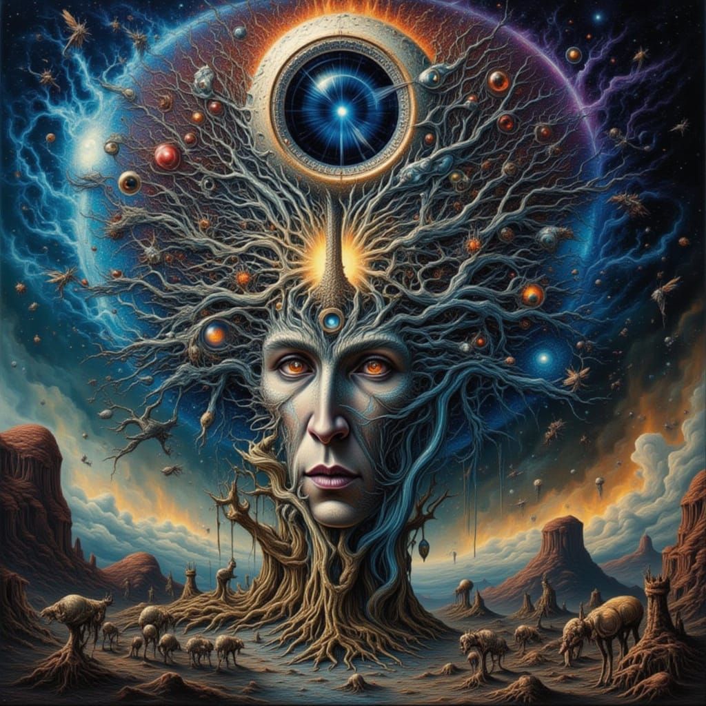 Cosmic Tree Nebula with Fractal Man and Eldritch Power Pole