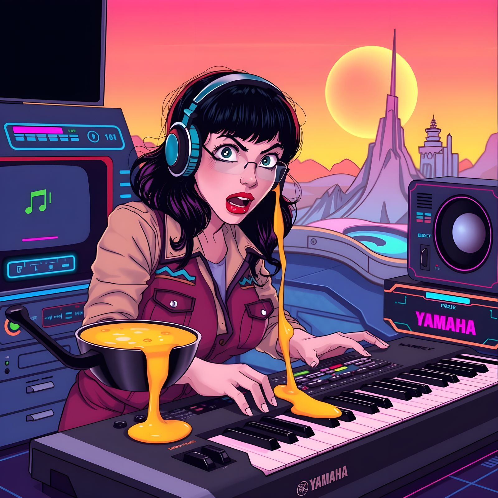 Surreal Fondue Disaster Unfolds on a Synthesizer