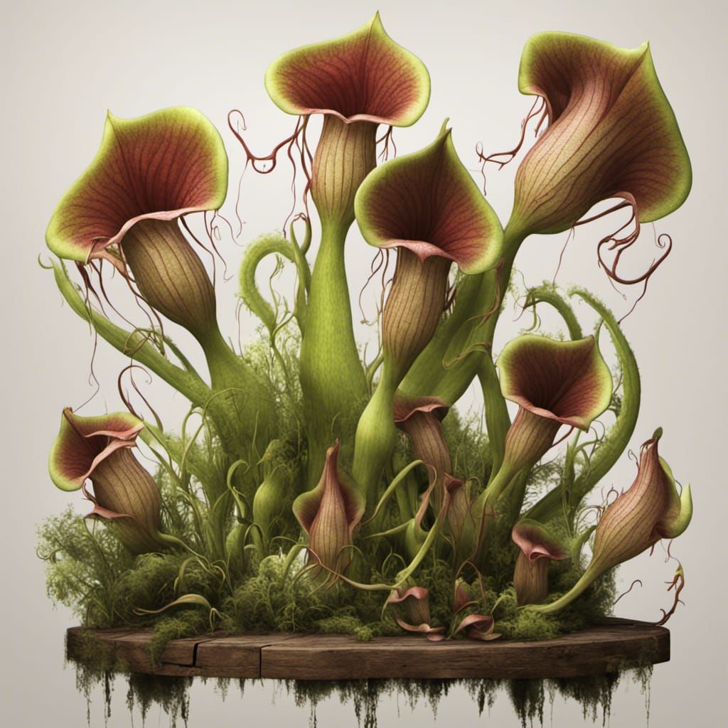 Detailed Carnivorous Plant on Wooden Table