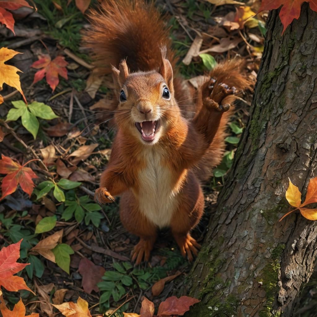 Hyperrealistic Red Squirrel Portrait in Woodland