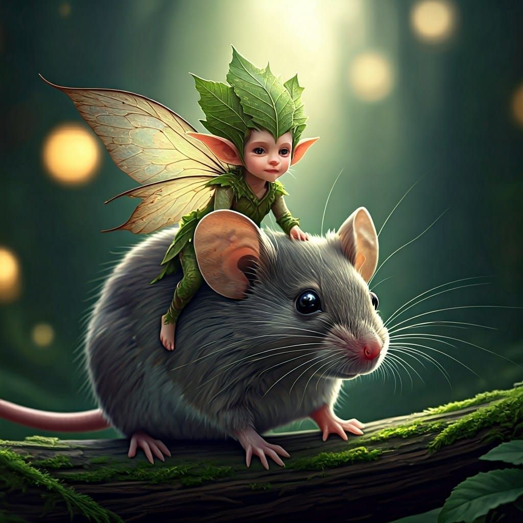 Whimsical Fairy and Mouse in Enchanted Woodland