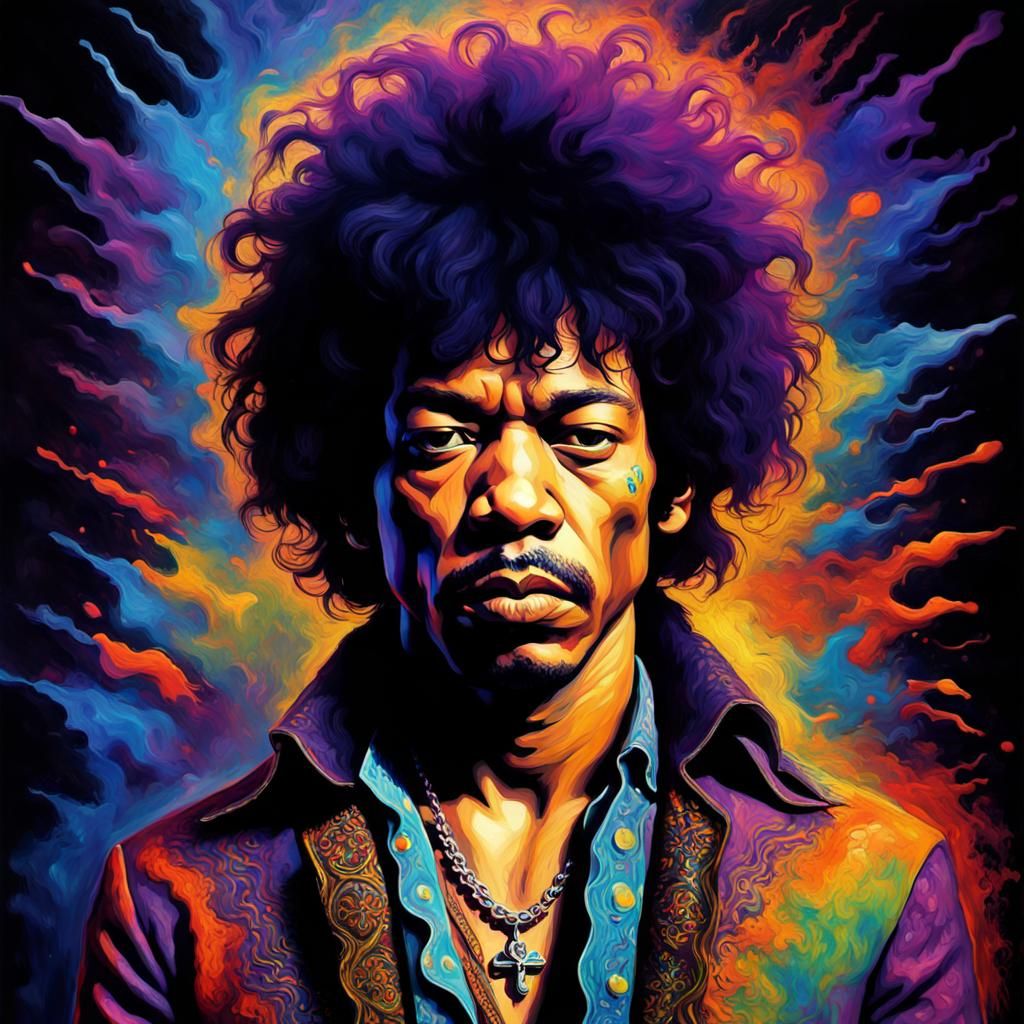 Jimi Hendrix: Gothic Impressionist Masterpiece in Black Ligh...