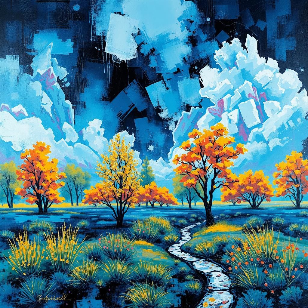 Sad Autumn Landscape in Street Art Style