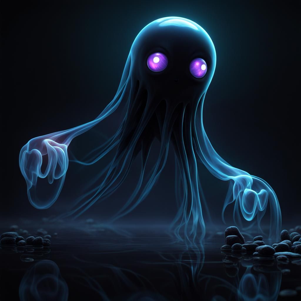 Bioluminescent Jelly Ghost Floating Underwater