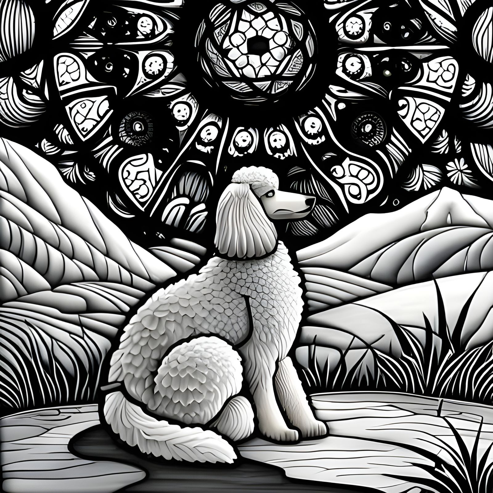 Artio Poodle Goddess Stained Glass Coloring Page
