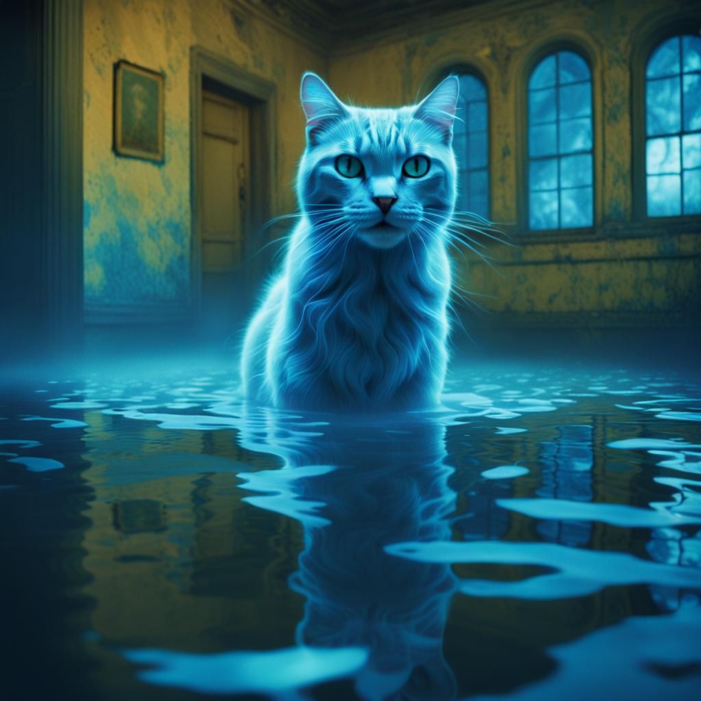 Cat Ghost in Abandoned Mansion, Fauvist Expressionism