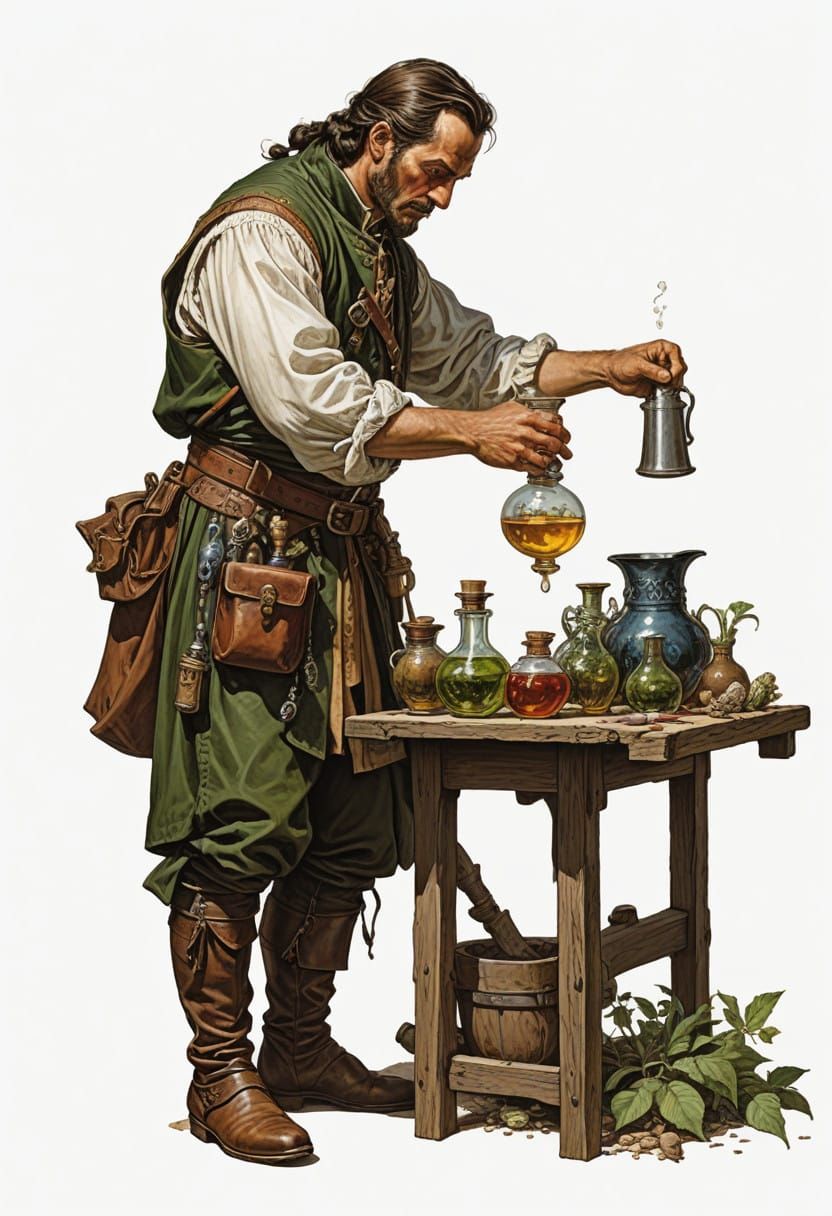 17th Century French Herbalist in Heroic Fantasy Style