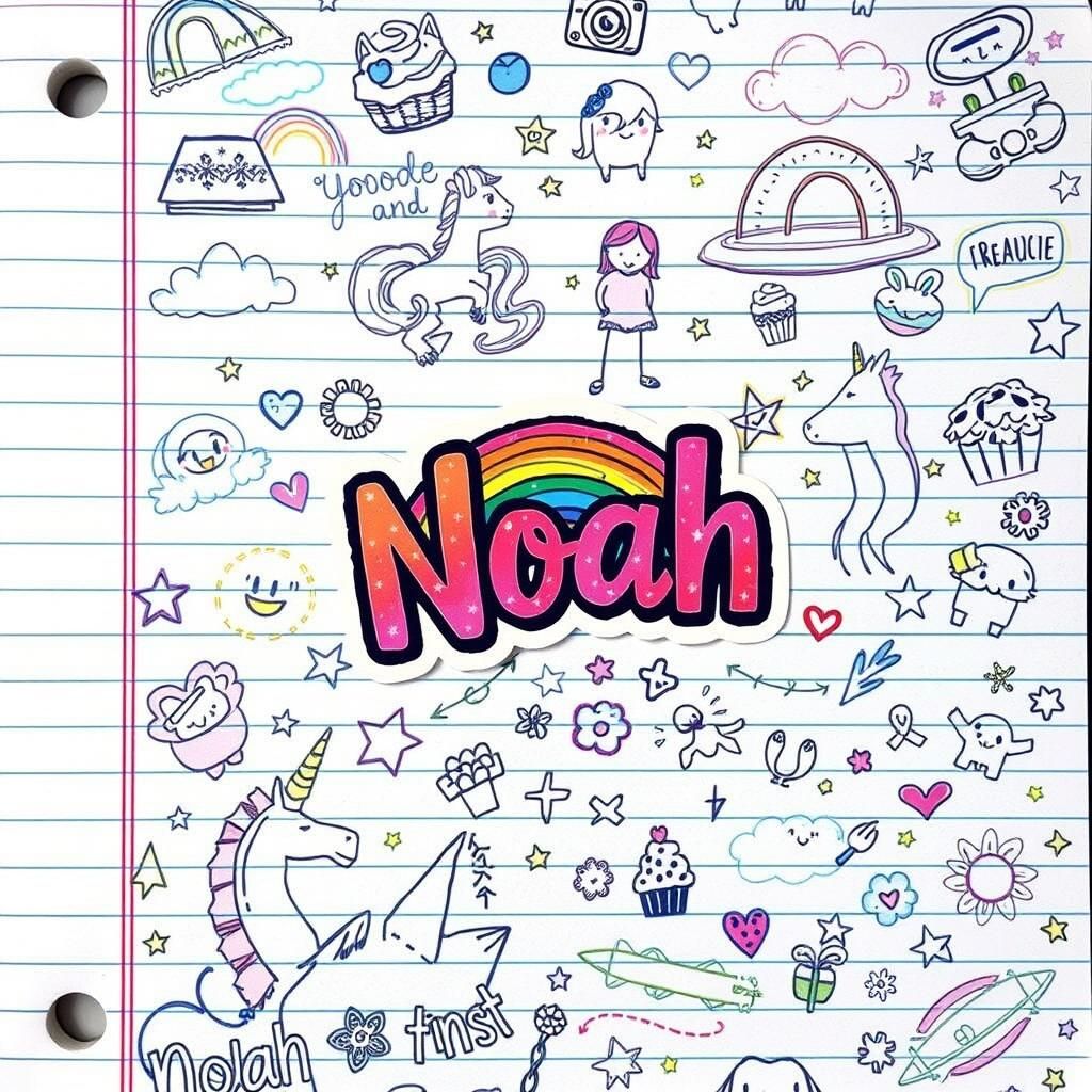 Notebook Page with Colorful Maximalist Doodles