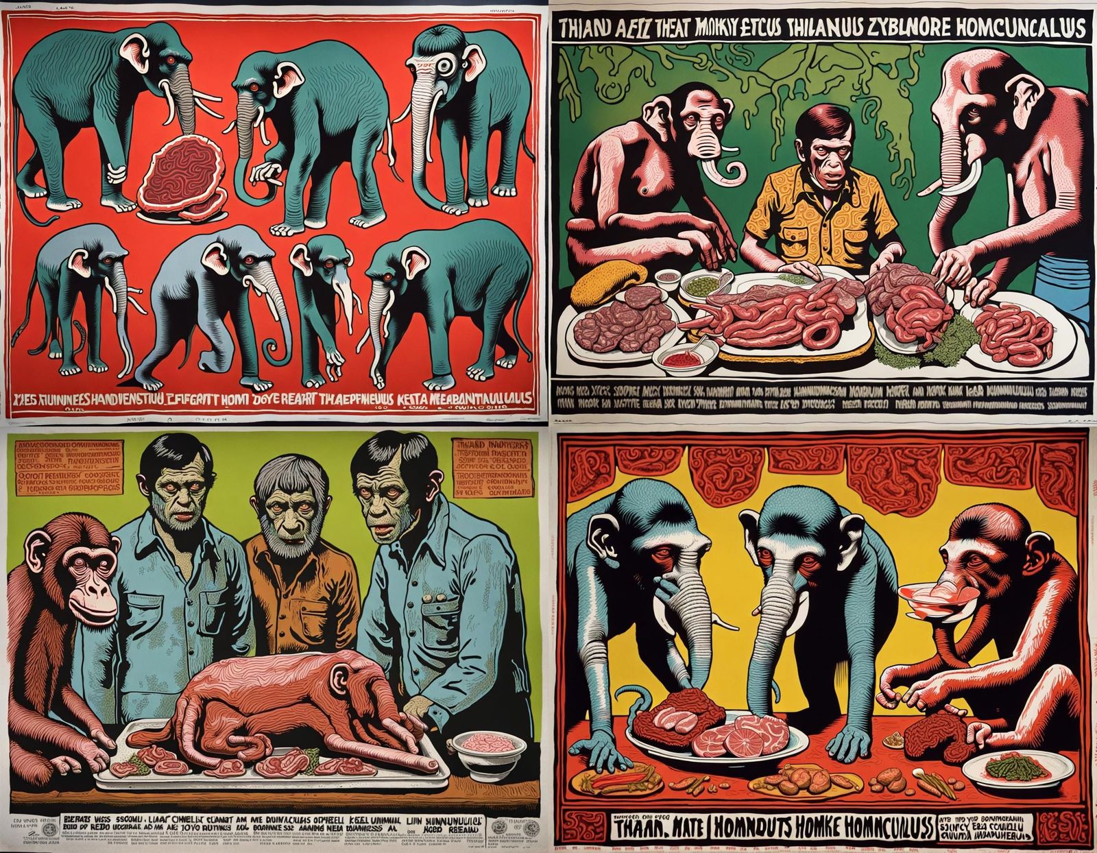 1970s Horror Movie Poster: Deformed Creature Linoprint