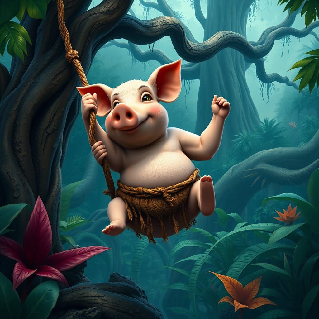Tarzan-Inspired Pig Delights in Jungle Adventure